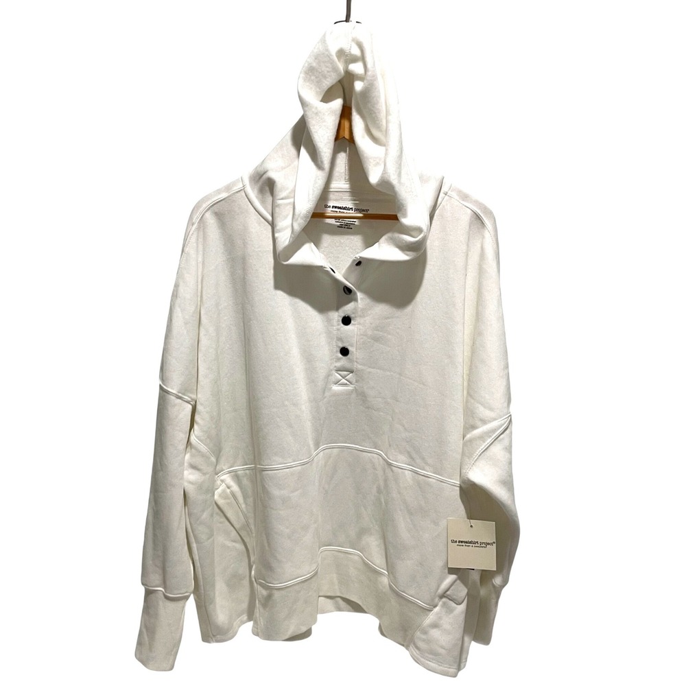 The Sweatshirt Project Hoodie Womens 2X White Oversized Henley Button Pullover‎